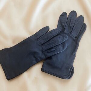 Vintage Preston & York Black Leather Silk Lined Gloves Size 7